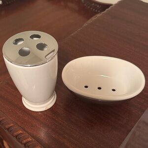 Elegant White Toothbrush Holder and Soap Dish Set